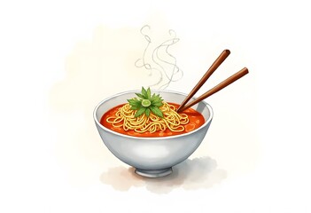 Chicken noodle soup with vegetables in a white bowl vector illustration
