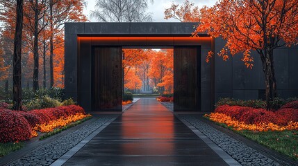Serene Pathway Through Vibrant Autumn Foliage