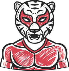 a white tiger wearing a black luchador mask like rey mysterio for a logo, icon uneven fill
