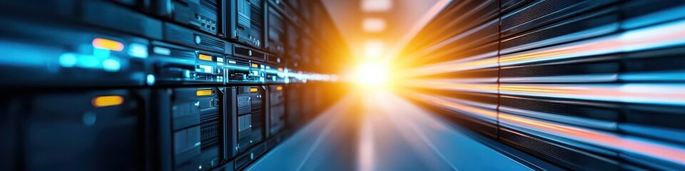 High-tech data center with multiple servers, representing robust healthcare services provider, cybersecurity in medical systems,