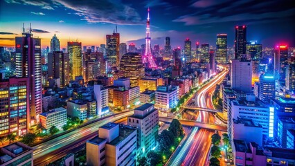 Vibrant Neon Tokyo Cityscape Wallpaper with Bright Lights and Urban Aesthetic for Modern Design