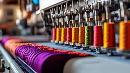 Modern Machine Embroidery on Fabric in an Industrial Setting. AI generated illustration