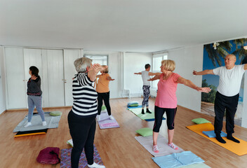 Senior Women Embrace Wellness: Yoga and Stretching in a Sunlit Space