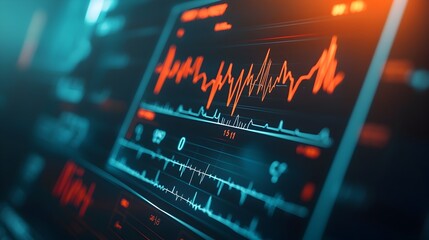 Close-up of Real-time Heart Rate Monitor Displaying Cardiac Readings on Screen