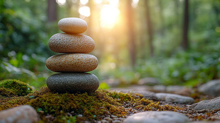 smooth zen stones against a serene background, symbolizing inner peace, meditation, mindfulness, harmony, and stability. Represents calmness, concentration, and spiritual balance