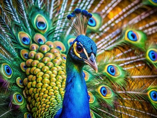 Obraz premium Vibrant Peacock Colors Displayed in Nature's Splendor: A Visual Feast of Iridescence and Beauty