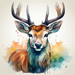 Deer drawing painted with watercolors