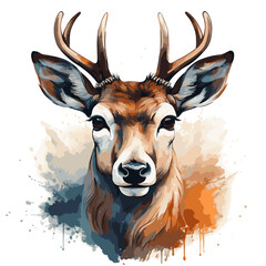 Deer drawing painted with watercolors