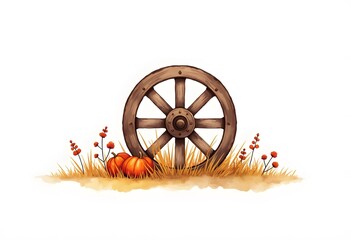Medieval wooden wagon on white background illustration