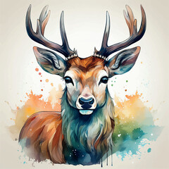 Deer drawing painted with watercolors