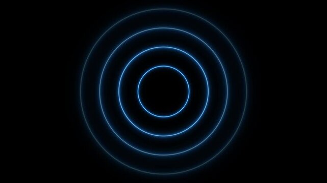 Blue neon circle waves loop animation background