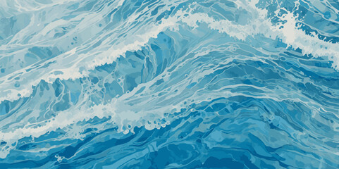 Blue ocean wave background. Blue and white water ocean background. Wavy line background. Hand drawn watercolour ocean background. Vector illustration.
