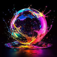a medium quality illustration of a globe in neon colors with splashes of bright colors, vibrant, artistic, digital art, abstract, glowing, modern, colorful, fantasy art