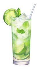 PNG Mojito lime cocktail drink, digital paint illustration. AI generated image