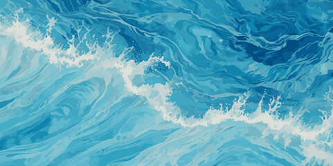 Vector ocean watercolor soft blue and white wavey curve line background. Blue water ocean sea wave seamless background.