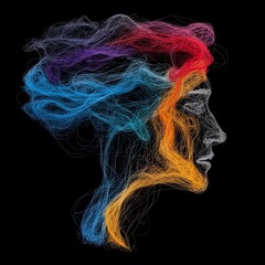 Abstract Colorful Human Profile Silhouette with Lines