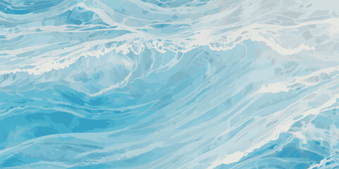 Beautiful soft blue sea water, ocean wave background. Soft blue and white hand printed creative marble texture ocean background.