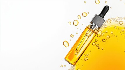 Cosmetic Serum Bottles with Oil on White Background