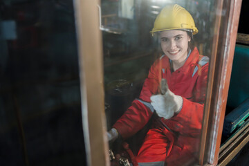 Engineer checking construction process railway and checking work on railroad station . Railway...