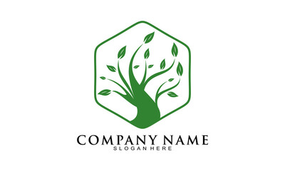 Tree in polygon symbol logo design vector