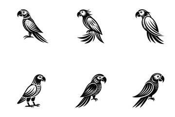 Vector Parrot Set. Set of Parrot logo icons Illustrations. silhouette black color vector art illustration