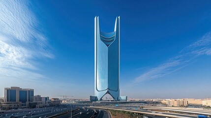 Illustration Kingdom Tower is a business and convention center in Riyadh, Saudi Arabia, and one of the main landmarks of the city of Riyadh. Ai generated image