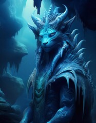 The fabulous animal of the dungeon is overgrown with stalactites.