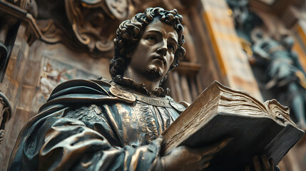 Obraz premium Bronze Statue of a Man Holding a Book Illustration