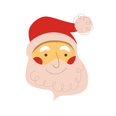 Cute Head Santa Claus on White Background. Flat Vector illustration.