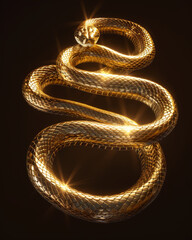 Obraz premium professional photography of a golden metallic snake, full body, studio photo with professional lighting, completely black background