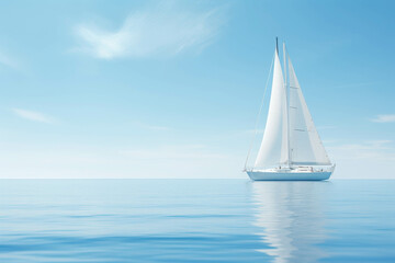 Fototapeta premium Pristine White Sailboat Gliding on Clear Blue Water