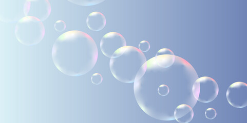 Colorful bubbles. Abstract, Colorful transparent pink, blue and soap bubbles floating in the air. Modern abstract light pink bubble background with circles. Banner pattern with copy space illustration