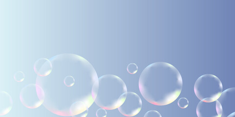 Colorful bubbles. Abstract, Colorful transparent pink, blue and soap bubbles floating in the air. Modern abstract light pink bubble background with circles. Banner pattern with copy space illustration