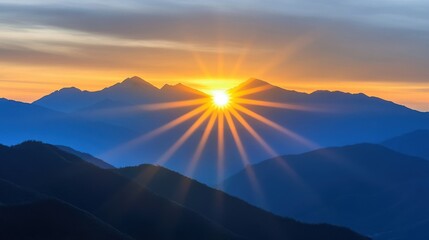 Obraz premium Majestic Sunrise Behind Mountain Peak