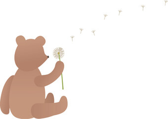 Teddy bear with dandelion. Vector image. Isolated. Melancholic.