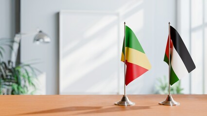 Fototapeta premium FLAGS OF CONGO R AND PALESTINE ON TABLE