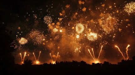 A vibrant display of fireworks lighting up the night sky, celebrating a festive occasion.