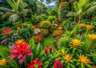 Fototapeta premium Vibrant Tropical Flowers in a Lush Garden Setting Showcasing Nature's Exotic Beauty and Colors
