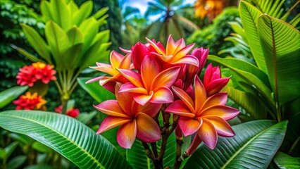 Vibrant Tropical Flowers in Bloom Against a Lush Green Background for Nature Lovers and Decor