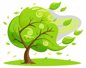 Ecology abstract tree with green leaves icon isolated on a white background
