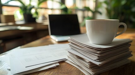 Organized Financial Documents and Workstation for Efficient Business Management