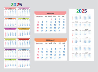 2025 Year Calendar Printable Design Template, Professional Style One Page Style Template. Mock Up, Layout Of A Wall Or Desk Simple Calendar