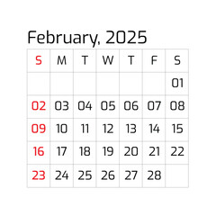 2025 Year February Month Single Page Corporate Wall Calendar Template, Professional Style-02 Template. Mock Up, Layout Of A Wall Or Desk Simple Calendar