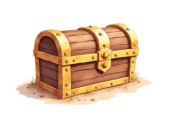 Wooden treasure chest. Cartoon digital illustration
