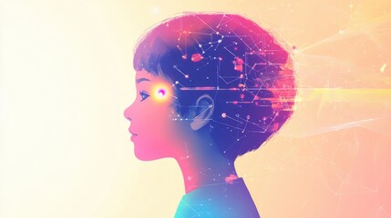 Obraz premium child creative spark flat design side view cyber theme animation colored pastel 