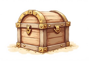 Wooden treasure chest. Cartoon digital illustration
