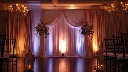 Romantic backdrop with lighting accents for elegant ceremony or event setting