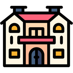 Vector Icon Victorian House, Property, Home, Building, Construction