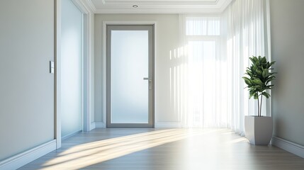 Obraz premium Frosted glass door with a soft glow of light passing through, modern and private design