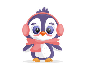 Cute baby penguin cartoon style on white background. Vector illustration